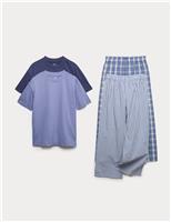 M&S Kids' 2 Pack Pure Cotton Checked Pyjama Sets (6-16 Yrs) Blue