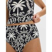 M&S Tummy Control High Waisted High Leg Bikini Bottoms Black Mix