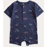 M&S Pure Cotton Jersey Navy Fish Romper (0-3 Yrs) Navy