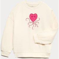 M&S Cotton Rich Heart Squid Sweatshirt (4-10 Yrs) Light Cream
