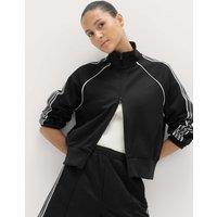 M&S Cotton Rich Tricot Zip Up Track Jacket Black