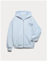 M&S Cotton Rich Graphic Hoodie (6-16 Yrs) Light Blue