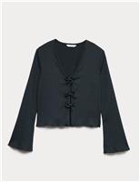M&S Jersey Tie Up Cardigan (6-16 Yrs) Carbon