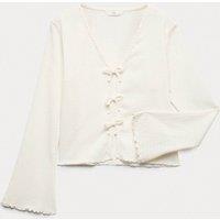 M&S Jersey Tie Up Cardigan (6-16 Yrs) Ecru