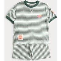 M&S Kids' Striped Badge Short Pyjamas (1-8 Yrs) Green Mix