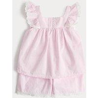M&S Pure Cotton Gingham Lace Frill Pyjamas (1-8 Yrs) Pink