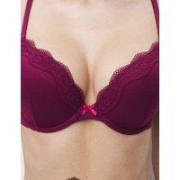 M&S Jasmine Lace Wired Push Up Plunge Bra (A-E) Dark Raspberry