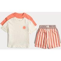 M&S 2 Pack Pure Cotton Sun Graphic Pyjamas (1-8 Yrs) Coral