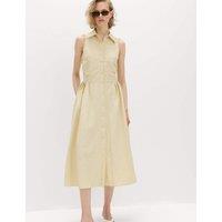 M&S Button Through Midi Shirt Dress Light Cream