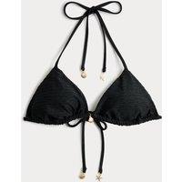 M&S Trim Detail Textured Triangle Bikini Top Black