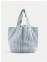 M&S Pure Cotton Striped Shopper Orange Mix