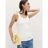 M&S Cotton Rich Frill Strap Vest Soft White