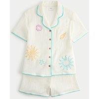 M&S 2 Piece Pure Cotton Sea Short Pyjamas (6-16 Yrs) Ecru Mix