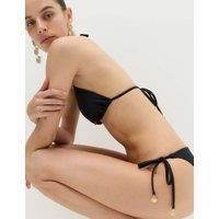 M&S Textured Tie Side Trim Detail High Leg Bikini Bottoms Black