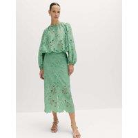 M&S Lace Cutwork Detail Midi Pencil Skirt Grass