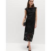 M&S Lace Cutwork Detail Midi Column Dress Black