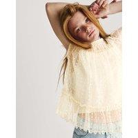 M&S Shirred Lace Top with Cami (6-16 Yrs) Light Cream