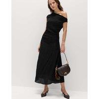 M&S Lyocell Rich Draped Textured Midi Column Dress Black