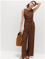 M&S Linen Blend Printed Belted Jumpsuit Brown Mix