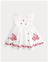 Pure Cotton Embroidered Ruffle Sleeve Dress (2-10 Yrs)
