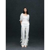 M&S Pure Cotton Embroidered Wide Leg Trousers White