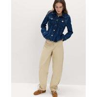 M&S Cotton Rich Tie Hem Barrel Leg Trousers Sandstone
