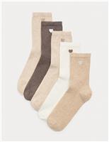5 Pack Cotton Rich Embroidered Crew Socks
