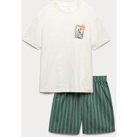 M&S Graphic Striped Short Pyjamas (6-16 Yrs) Green Mix