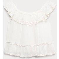 M&S Pure Cotton Frill Top (6-16 Yrs) Ivory