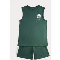 M&S Cotton Rich Green Vest Pyjama Set (6-16 Yrs) Dark Green