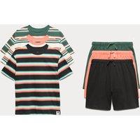 M&S 3 Pack Pure Cotton Pyjama Sets (6-16 Yrs) Green