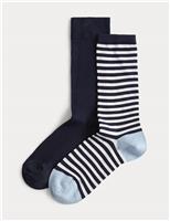 2 Pack Rayon Striped Crew Socks