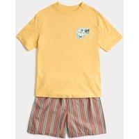 M&S Graphic Striped Short Pyjamas (6-16 Yrs) Yellow Mix