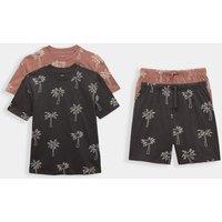 M&S 2 Pack Pure Cotton Palm Tree Short Pyjama Sets (6-16 Yrs) Black Mix