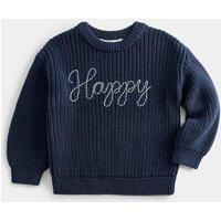 M&S Pure Cotton Happy Knitted Jumper (2-8 Yrs) Navy
