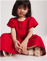 M&S Pure Cotton Polka Dot Dress (2-10 Yrs) Flame