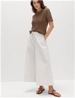 M&S Seersucker Cropped Palazzo Trousers White Mix