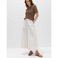 M&S Seersucker Cropped Palazzo Trousers White Mix