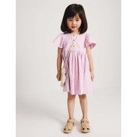 M&S Pure Cotton Striped Dress (2-10 Yrs) Pale Pink Mix
