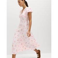 M&S Printed V-Neck Midi Tea Dress Pink Mix