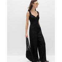 M&S Linen Blend Tie Detail Waisted Jumpsuit Black