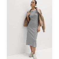 M&S Cotton Rich Striped Midi Column Dress Black Mix
