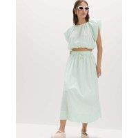 M&S Pure Cotton Striped Midi Circle Skirt Green Mix