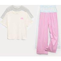 M&S 2 Pack Cotton Rich Striped Pyjama Sets (6-16 Yrs) Pink Mix