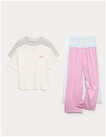 M&S 2 Pack Cotton Rich Striped Pyjama Sets (6-16 Yrs) Pink Mix
