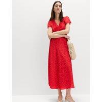 M&S Printed V-Neck Midi Tea Dress Red Mix