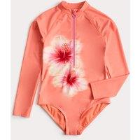 M&S Hibiscus Print Long Sleeve Swimsuit (6-16 Yrs) Orange