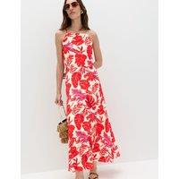 M&S Leaf Print Strappy Midaxi Cami Dress Red Mix