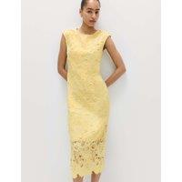 M&S Lace Cutwork Detail Midi Column Dress Buttercup