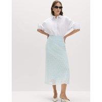 M&S Cotton Rich Lace Midi A-Line Skirt Blue